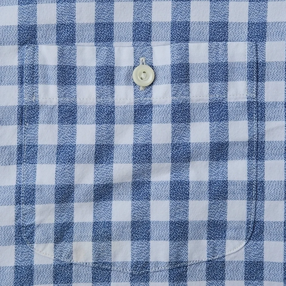 J Crew Classic Gingam Checkered Blue White Button Down Shirt 100% Cotton Mens XL